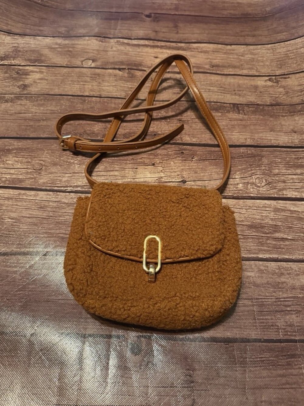 A New Day Retro Brown Plush Crossbody Bag